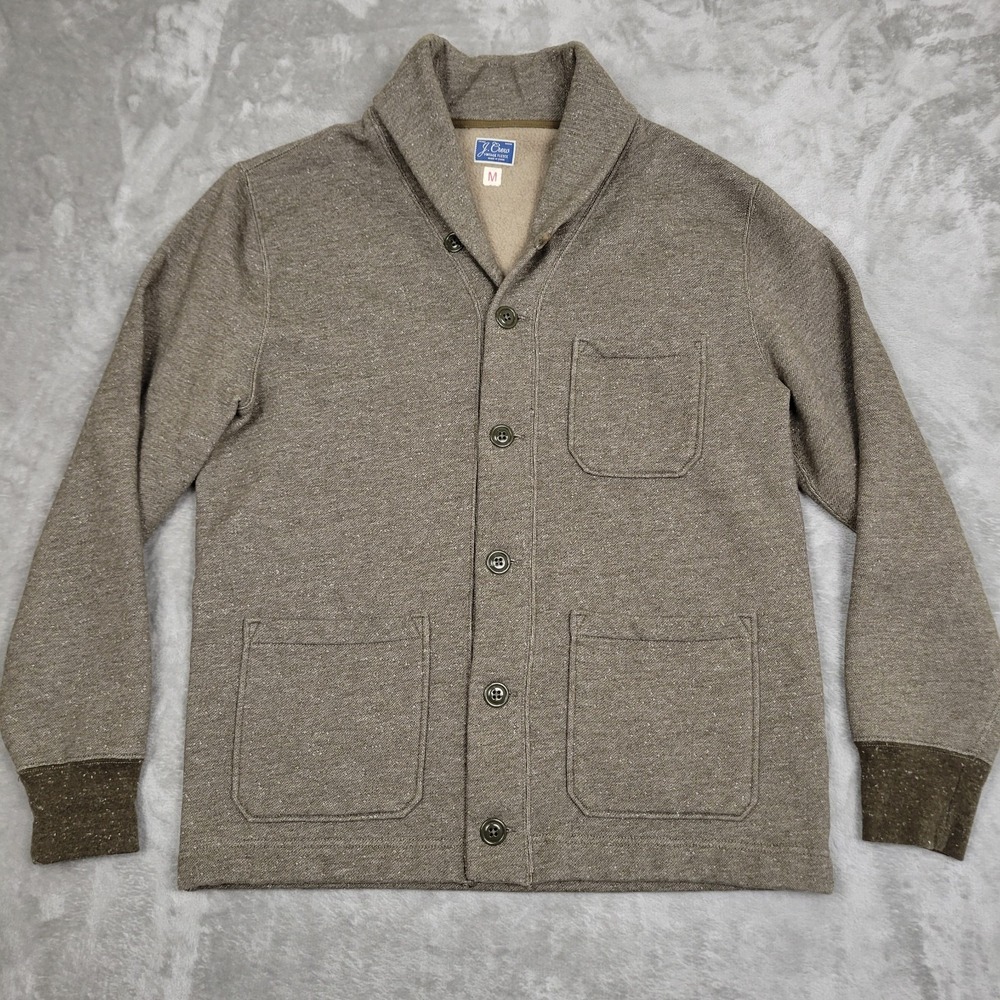 J.Crew Vintage Fleece Men's M Brown Shawl Collar Button Cardigan Sweater Jacket